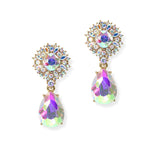 104883, FLOWERY RHINESTONE WITH TEARDROP DANGLE EARRING