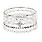 104891, CLOVER ACCENT PEARL WITH BEAD MULTI LAYERED STRETCH BRACELET