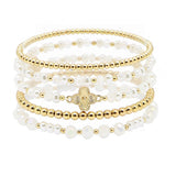 104891, CLOVER ACCENT PEARL WITH BEAD MULTI LAYERED STRETCH BRACELET