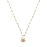 104897, PAVE STARBURST CHARM WITH PEARL STRAND NECKLACE