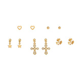 104898, 5 PAIRS PAVE CROSS DANGLE & STUD EARRING SET