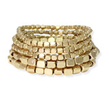 104900, GEOMETRIC NUGGET BEADED MULTI LAYERED STRETCH BRACELET