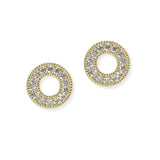 104905, 14K GOLD PLATED, ROUND PAVE CUBIC ZIRCONIA DESIGNER INSPIRED STUD EARRING