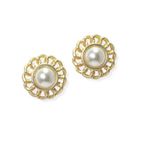 104911, 14K GOLD PLATED, PEARL ACCENT DESIGNER INSPIRED STUD EARRING