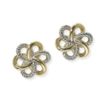 104913, 14K GOLD PLATED, CABLE COIL ACCENT FLOWER DESIGNER INSPIRED STUD EARRING