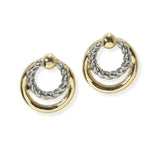 104914, 14K GOLD PLATED, DOUBLE ROUND DESIGNER INSPIRED STUD EARRING
