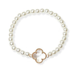 104920, CLOVER ACCENT PEARL BEADED STRETCH BRACELET