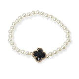 104920, CLOVER ACCENT PEARL BEADED STRETCH BRACELET