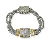 104924, 14K GOLD PLATED, MICRO PAVE CUBIC ZIRCONIA ACCENT DESIGNER INSPIRED MAGNETIC BRACELET