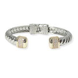 104928, 14K GOLD PLATED, MICRO PAVE CUBIC ZIRCONIA ACCENT DESIGNER INSPIRED OPEN CUFF BRACELET