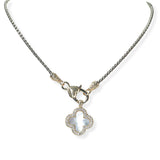 104932, 14K GOLD PLATED, CLOVER MOTHER OF PEARL CHARM DESIGNER INSPIRED NECKLACE