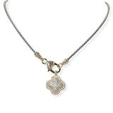104932, 14K GOLD PLATED, CLOVER CUBIC ZIRCONIA CHARM DESIGNER INSPIRED NECKLACE