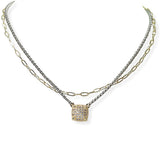 104934, 14K GOLD PLATED, MICRO PAVE CUBIC ZIRCONIA ACCENT DESIGNER INSPIRED DOUBLE LAYERED NECKLACE