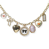 104937, BOW ACCENT FLOWER & HEART MULTI CHARM NECKLACE