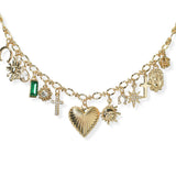 104938, TEXTURED HEART WITH MULTI CHARM NECKLACE