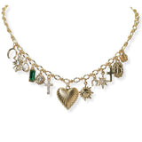 104938, TEXTURED HEART WITH MULTI CHARM NECKLACE