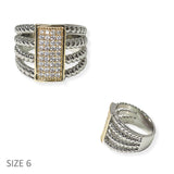 104944, TWO TONE 14K GOLD PLATED, RECTANGLE MICRO PAVE CUBIC ZIRCONIA DESIGNER INSPIRED RING