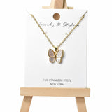 104946, MOTHER OF PEARL BUTTERFLY CHARM STAINLESS STEEL PENDANT NECKLACE