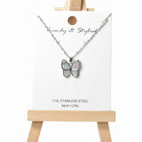104946, MOTHER OF PEARL BUTTERFLY CHARM STAINLESS STEEL PENDANT NECKLACE
