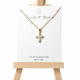 104948, PAVE CROSS CHARM STAINLESS STEEL PENDANT NECKLACE