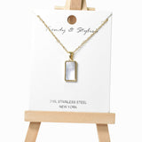 104950, RECTANGLE MOTHER OF PEARL CHARM STAINLESS STEEL PENDANT NECKLACE