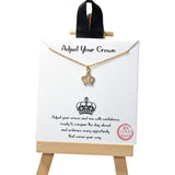 104951, GOLD DIPPED, "ADJUST YOUR CROWN" DAINTY CROWN CUBIC ZIRCONIA CHARM NECKLACE