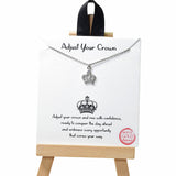 104951, GOLD DIPPED, "ADJUST YOUR CROWN" DAINTY CROWN CUBIC ZIRCONIA CHARM NECKLACE