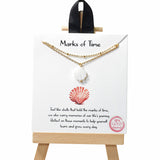104954, GOLD DIPPED, "MARKS OF TIME" MOTHER OF PEARL SHELL CHARM DOUBLE LAYERED NECKLACE