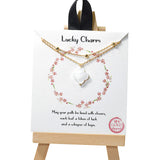 104955, GOLD DIPPED, "LUCKY CHARM" MOTHER OF PEARL CLOVER CHARM DOUBLE LAYERED NECKLACE