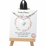 104955, GOLD DIPPED, "LUCKY CHARM" MOTHER OF PEARL CLOVER CHARM DOUBLE LAYERED NECKLACE