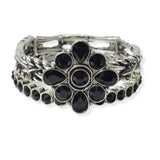 104965, WESTERN GEOMETRIC FLOWER ACCENT MULTI LAYERED STRETCH BRACELET