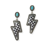 104981, CHECKERED PRINT LIGHTNING BOLT DANGLE EARRING