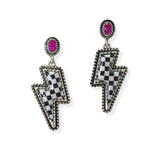 104981, CHECKERED PRINT LIGHTNING BOLT DANGLE EARRING
