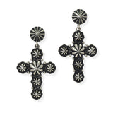 104987, WESTERN TEXTURED CROSS METAL DANGLE EARRING