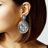 104989, WESTERN RHINESTONE ACCENT CONCHO METAL DANGLE EARRING