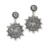 104993, WESTERN ENGRAVED HORSE COIN DANGLE EARRING