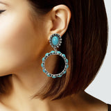 104994, WESTERN TURQUOISE STONE ROUND DANGLE EARRING