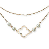 105007, CUTOUT CLOVER ACCENT WITH PEARL DOUBLE LAYERED NECKLACE