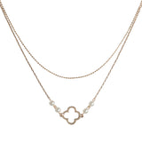 105007, CUTOUT CLOVER ACCENT WITH PEARL DOUBLE LAYERED NECKLACE