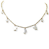 105008, MOTHER OF PEARL CRESCENT MOON & STAR CHARM NECKLACE