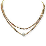 105009, SINGLE PEARL ACCENT LIGHTWEIGHT BEADED DOUBLE LAYERED NECKLACE