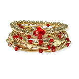 105011, CLOVER ACCENT MULTI LAYERED LIGHTWEIGHT BEADED STRETCH BRACELET