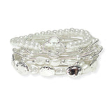 105013, CLOVER ACCENT MULTI LAYERED LIGHTWEIGHT FRESHWATER PEARL BEADED STRETCH BRACELET