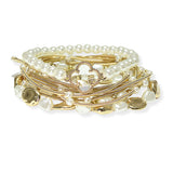 105013, CLOVER ACCENT MULTI LAYERED LIGHTWEIGHT FRESHWATER PEARL BEADED STRETCH BRACELET