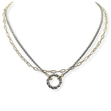 105039, 14K GOLD PLATED, ROPE ROUND RING ACCENT DOUBLE LAYERED DESIGNER INSPIRED NECKLACE