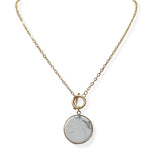 105056, ROUND SEMI PRECIOUS STONE CHARM TOGGLE NECKLACE