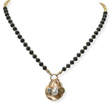105057, WAVY CIRCLE WITH FRESHWATER PEARL CHARM BEADED NECKLACE