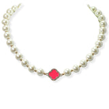 105058, ENAMEL CLOVER ACCENT PEARL STRAND NECKLACE