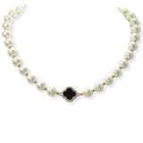 105058, ENAMEL CLOVER ACCENT PEARL STRAND NECKLACE