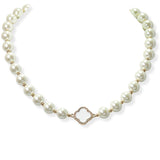 105058, ENAMEL CLOVER ACCENT PEARL STRAND NECKLACE